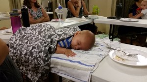 Baby Copeland sleeping through girls bible study where we had Taco night!