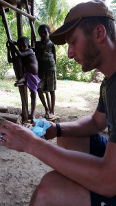 Jacob eating some fish Evelyn made for us